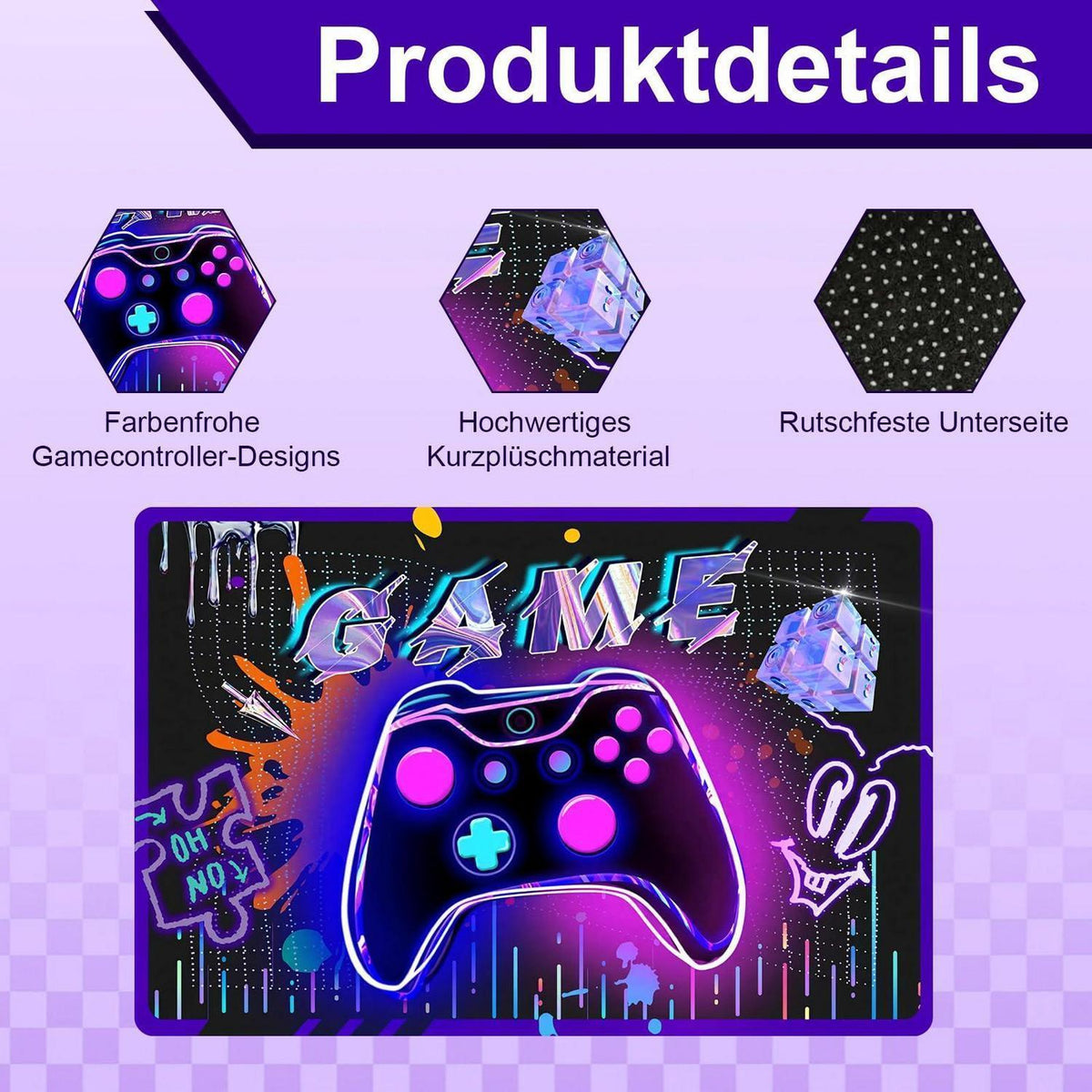 Gaming Teppich Controller Design – Rutschfest & Weich 80x120cm