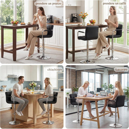 Barhocker Set 2x, Höhenverstellbar, Schwarz in Lederoptik