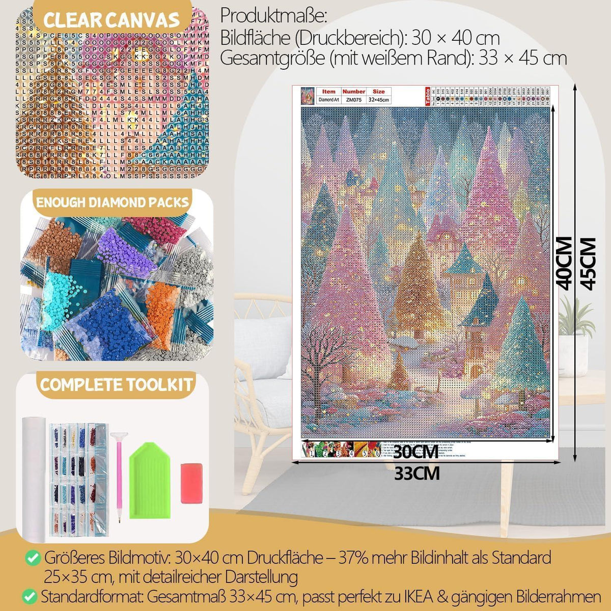 Diamant Painting 30x40cm Buntes Baumdorf – DIY Entspannung