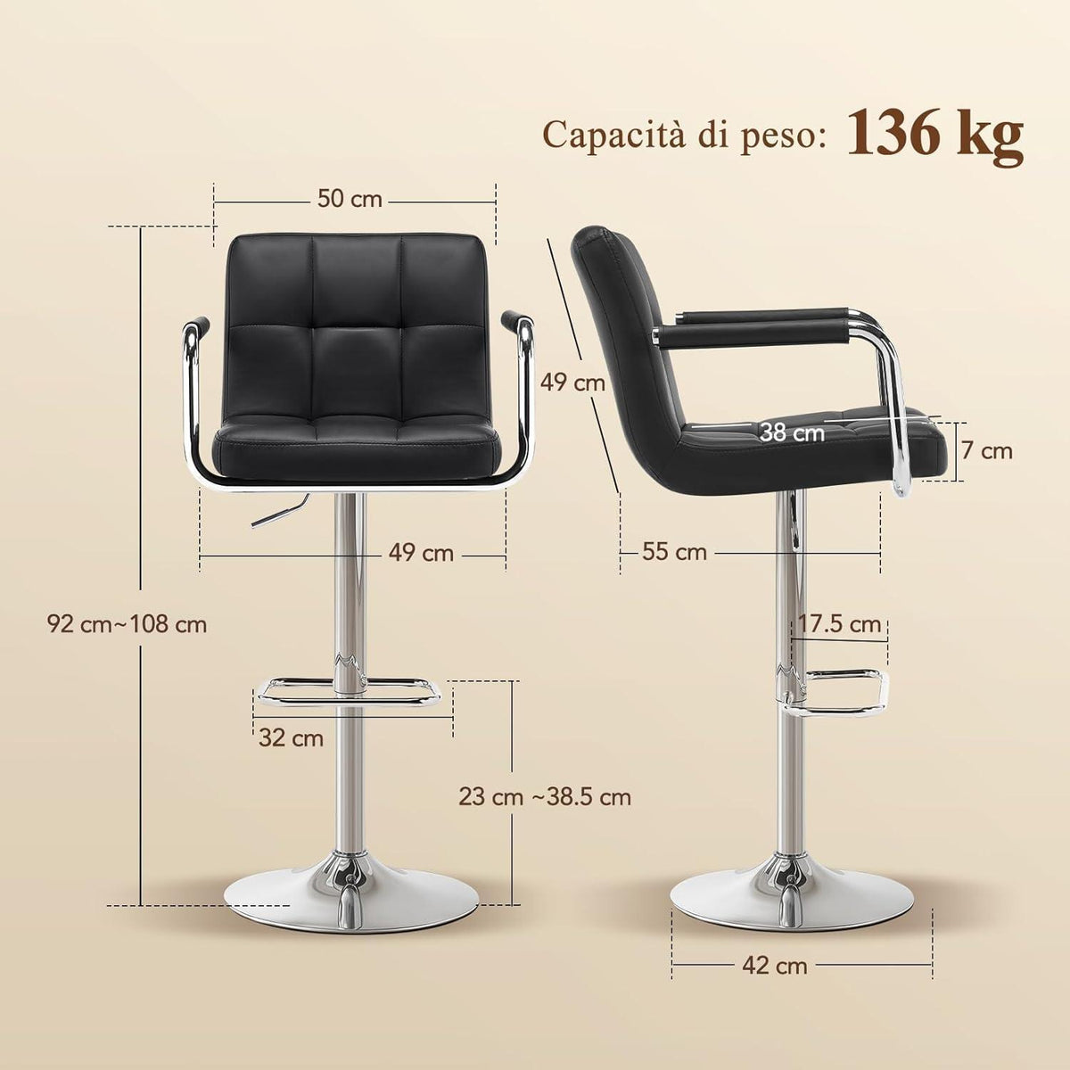 Barhocker Set 4er – Höhenverstellbar, Schwarz in Lederoptik