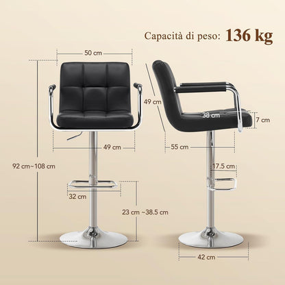 Barhocker Set 4er – Höhenverstellbar, Schwarz in Lederoptik