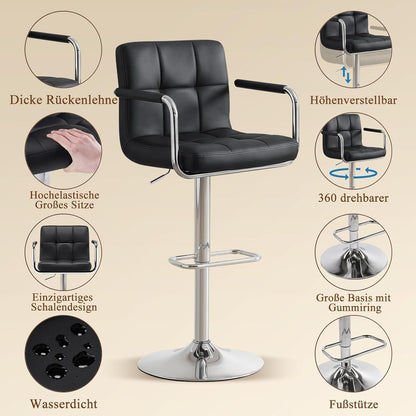 Barhocker Set 4er – Höhenverstellbar, Schwarz in Lederoptik