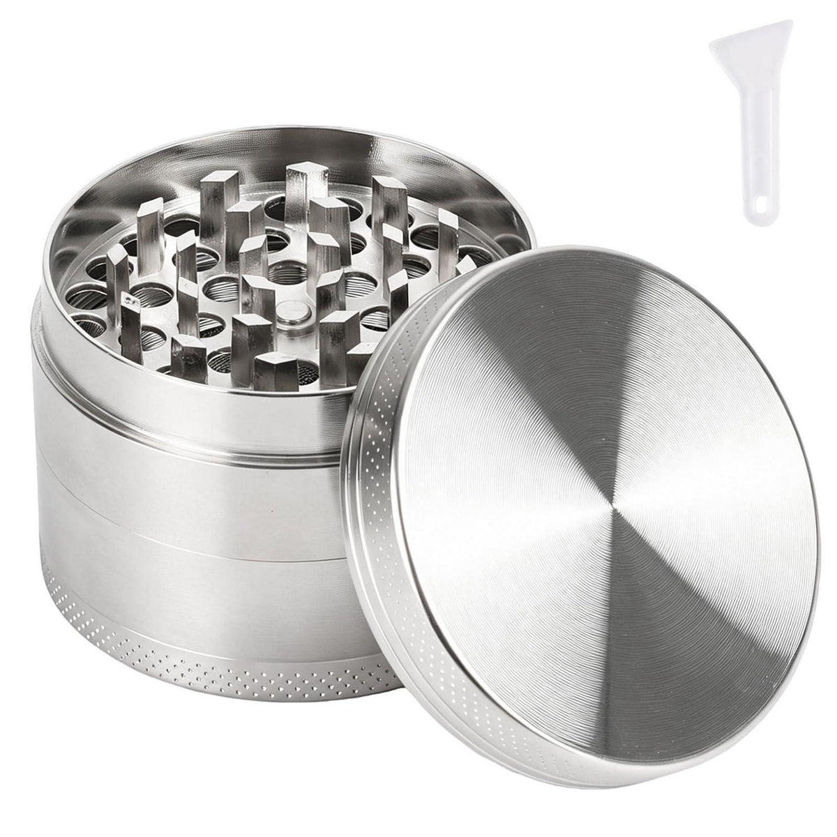 Edelstahl Kräutermühle 55mm – 4-teilig mit Pollen Scraper