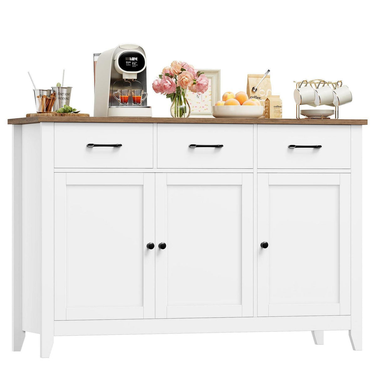 Sideboard Weiß mit Arbeitsplatte & Schubladen – Küchenbuffet