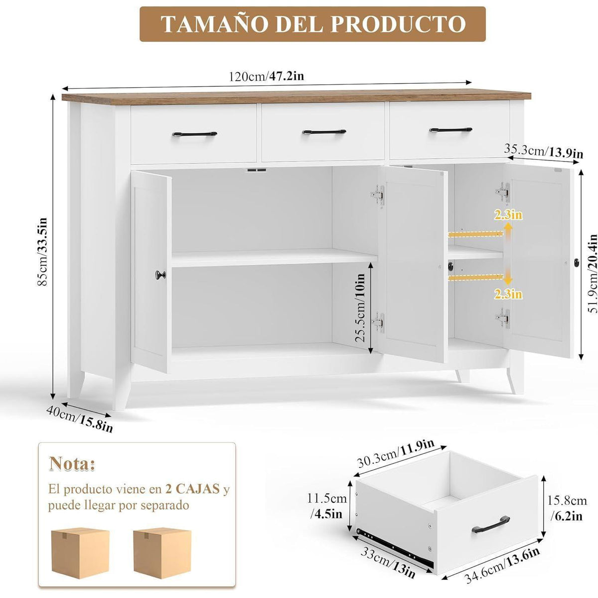Sideboard Weiß mit Arbeitsplatte & Schubladen – Küchenbuffet