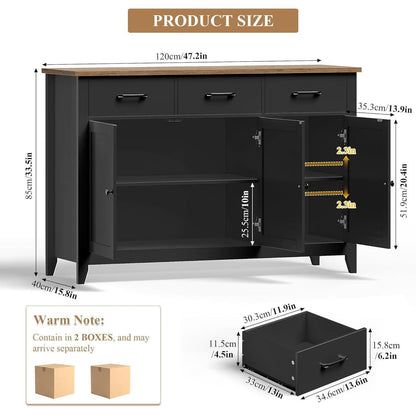 Sideboard mit Arbeitsplatte – Küchenschrank Schwarz 120cm