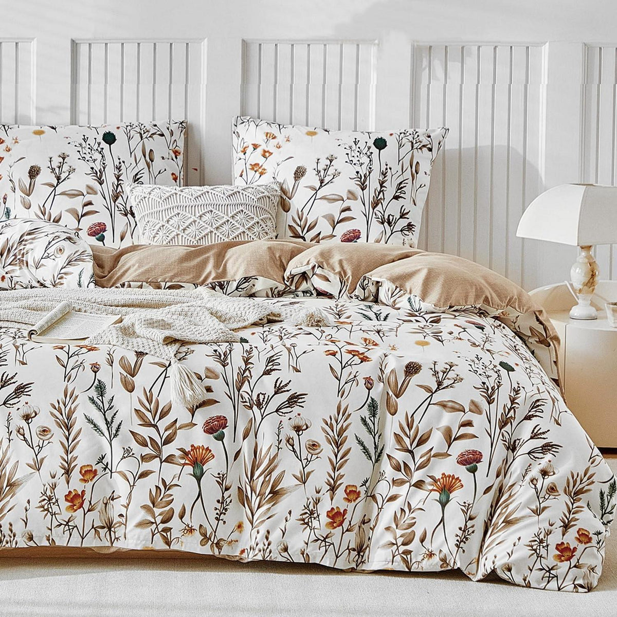 Bettwäsche-Set 220x240 weiß mit Blumenmuster