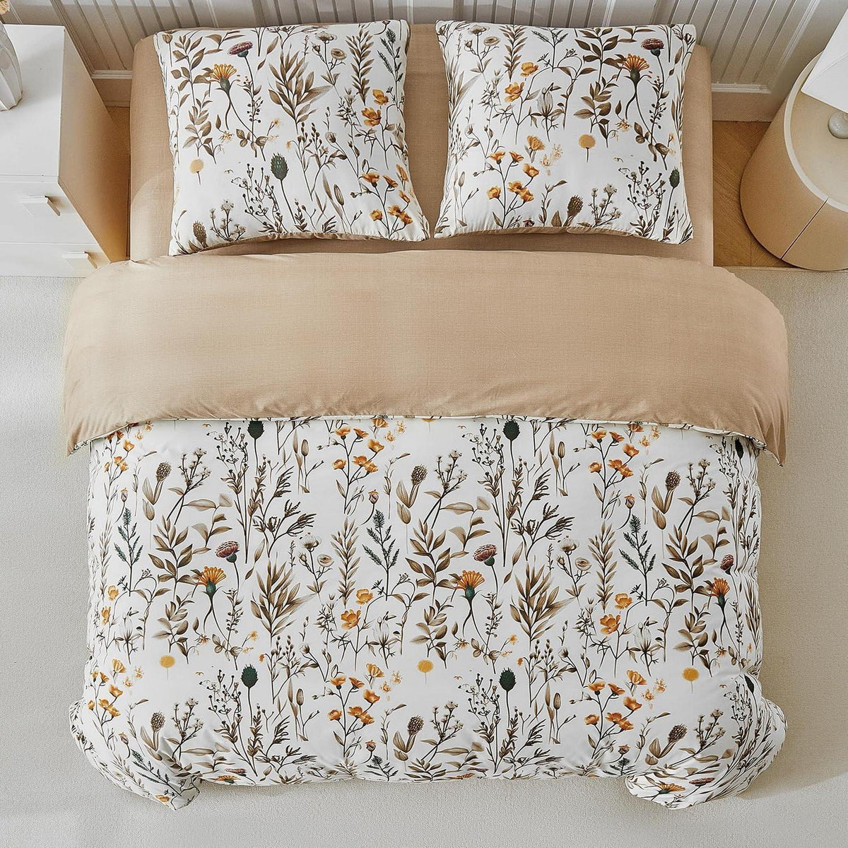 Bettwäsche-Set 220x240 weiß mit Blumenmuster