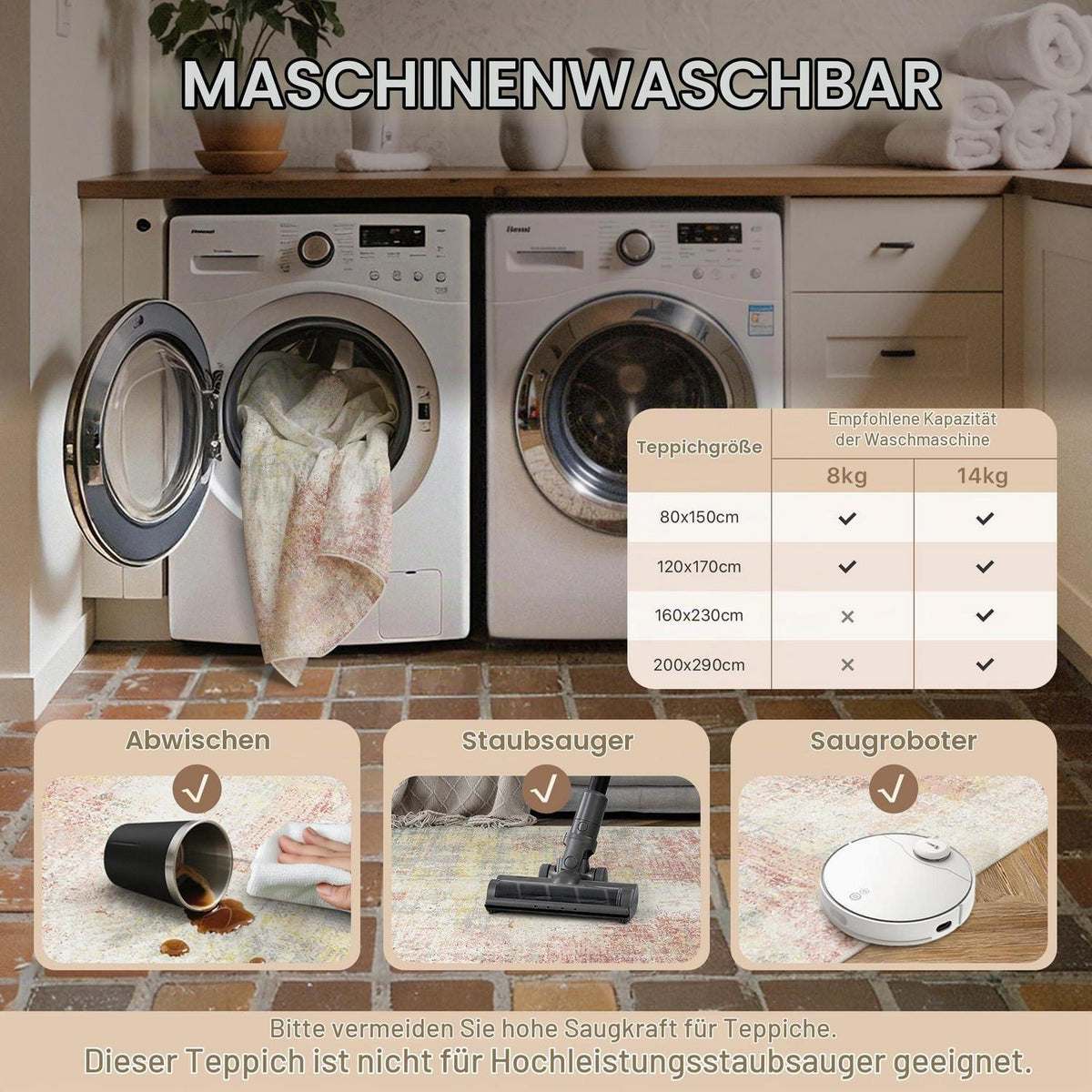 Moderner Wohnzimmerteppich Koralle 200x290 cm – Waschbar & Rutschfest