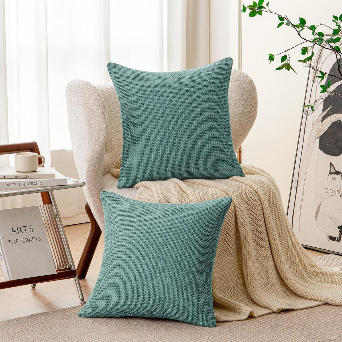 Türkis Chenille Kissenbezug 40x40 cm - 2er Set