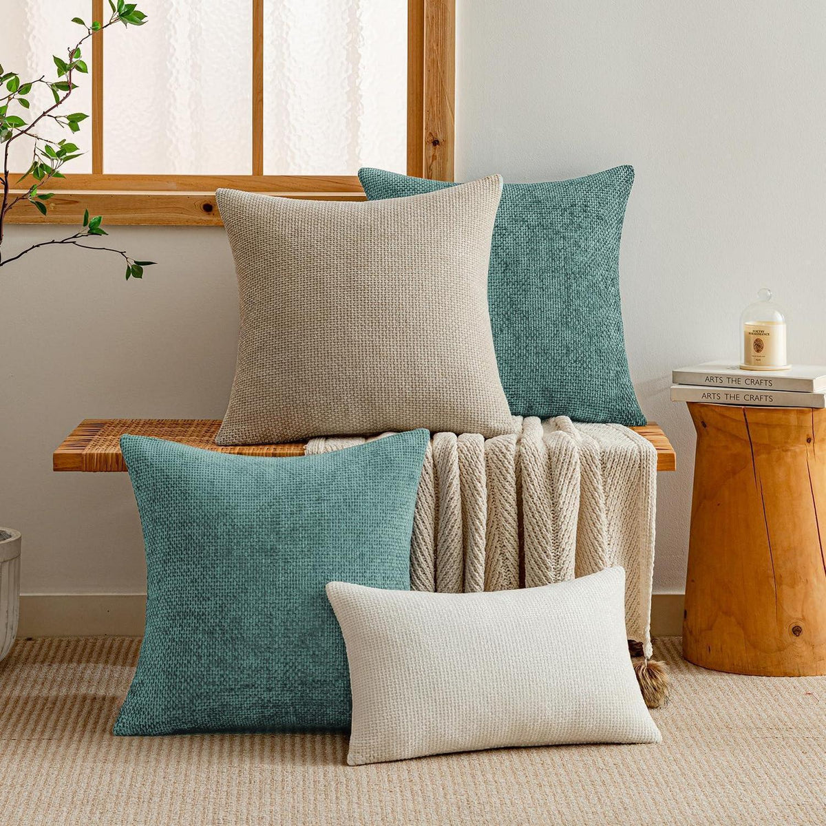Türkis Chenille Kissenbezug 40x40 cm - 2er Set