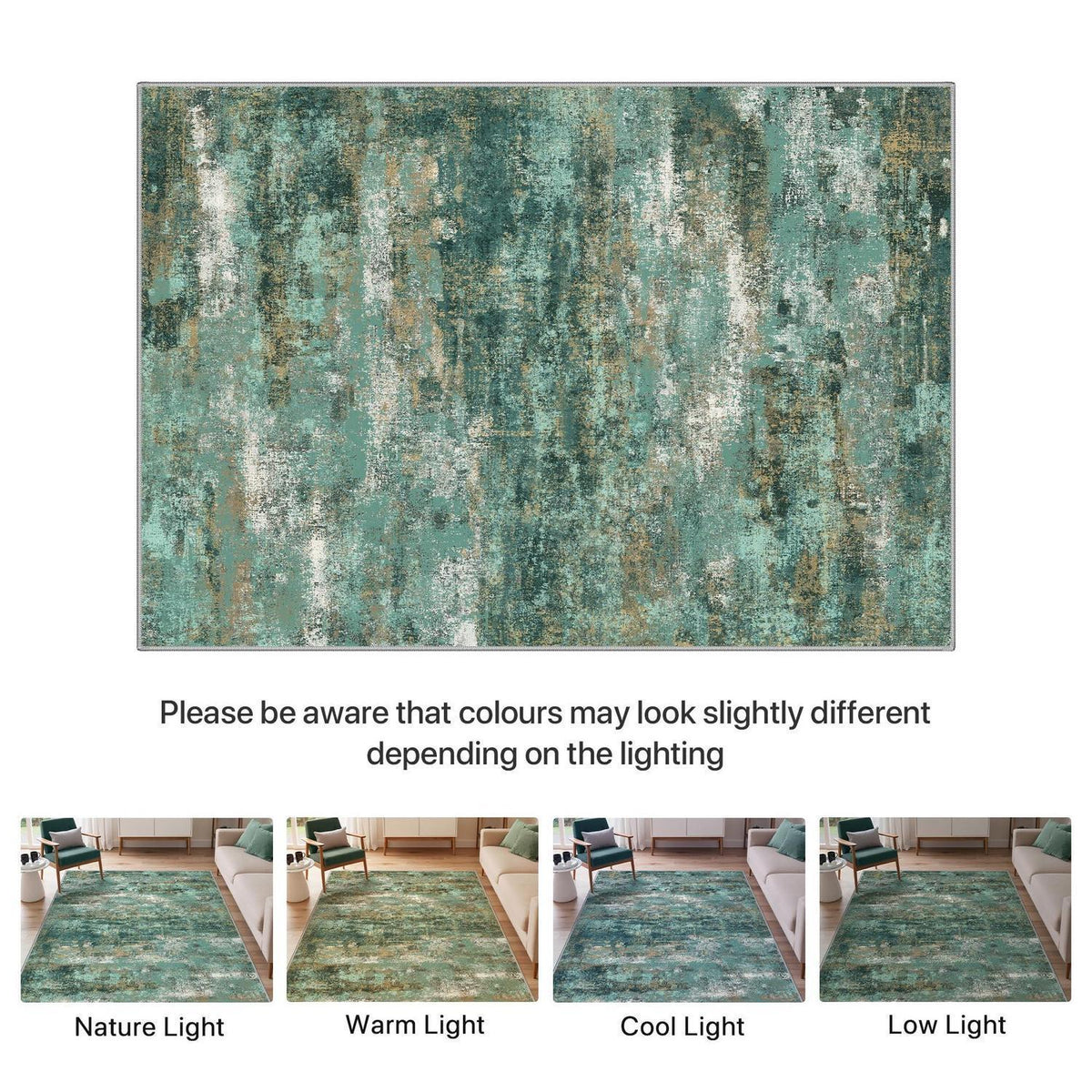 Moderner Wohnzimmerteppich 200x290 cm Waldgrün, Waschbar & Rutschfest