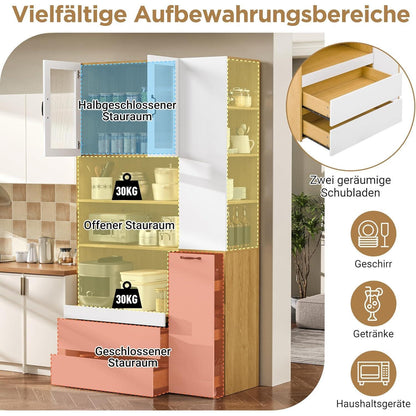 Highboard Weiß & Natur mit Schubladen & Regalböden
