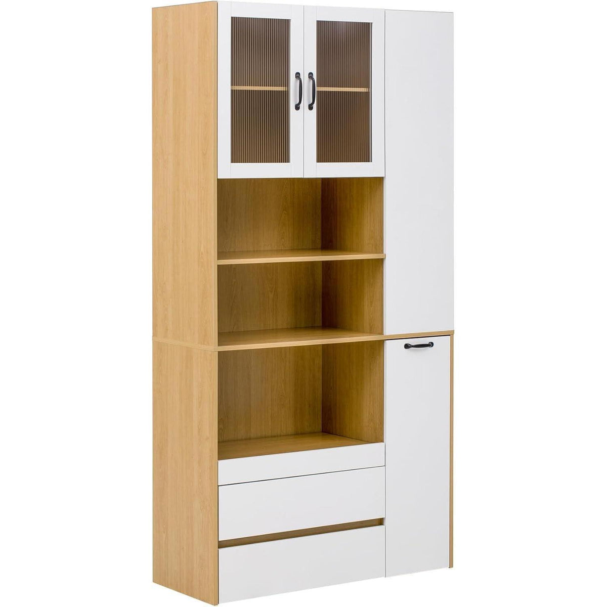 Highboard Weiß & Natur mit Schubladen & Regalböden