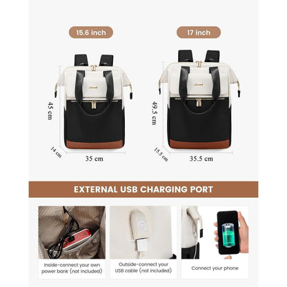 Laptop Rucksack Damen 17,3 Zoll – Beige & Schwarz 2er Set