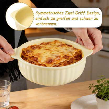 Runde Keramik Auflaufform mit Griffen – Gelb 19x16,5x5,5cm