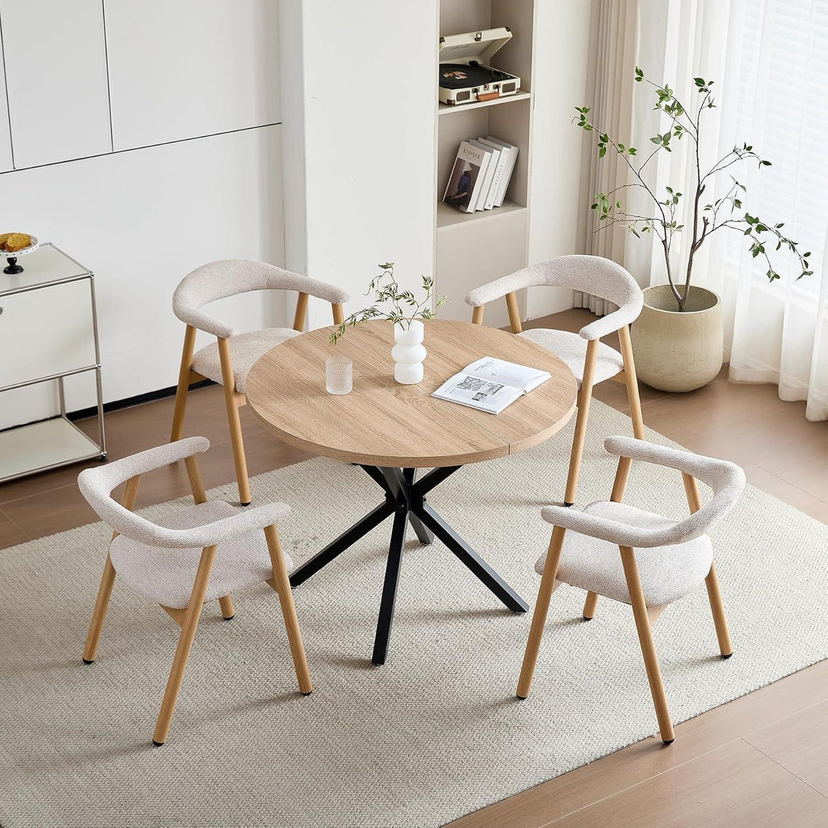 Moderner Esszimmerstuhl 2er Set, Beige/Beige, Gepolstert mit Metallbeinen