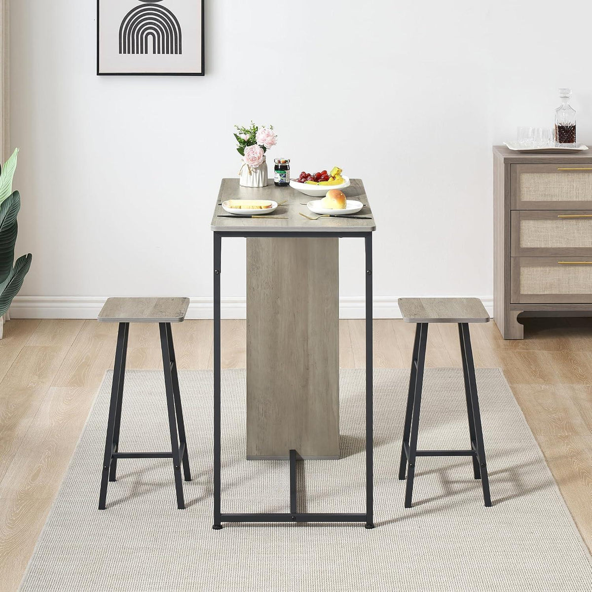 Platzsparendes Esszimmer-Set für 2 Personen – Grau