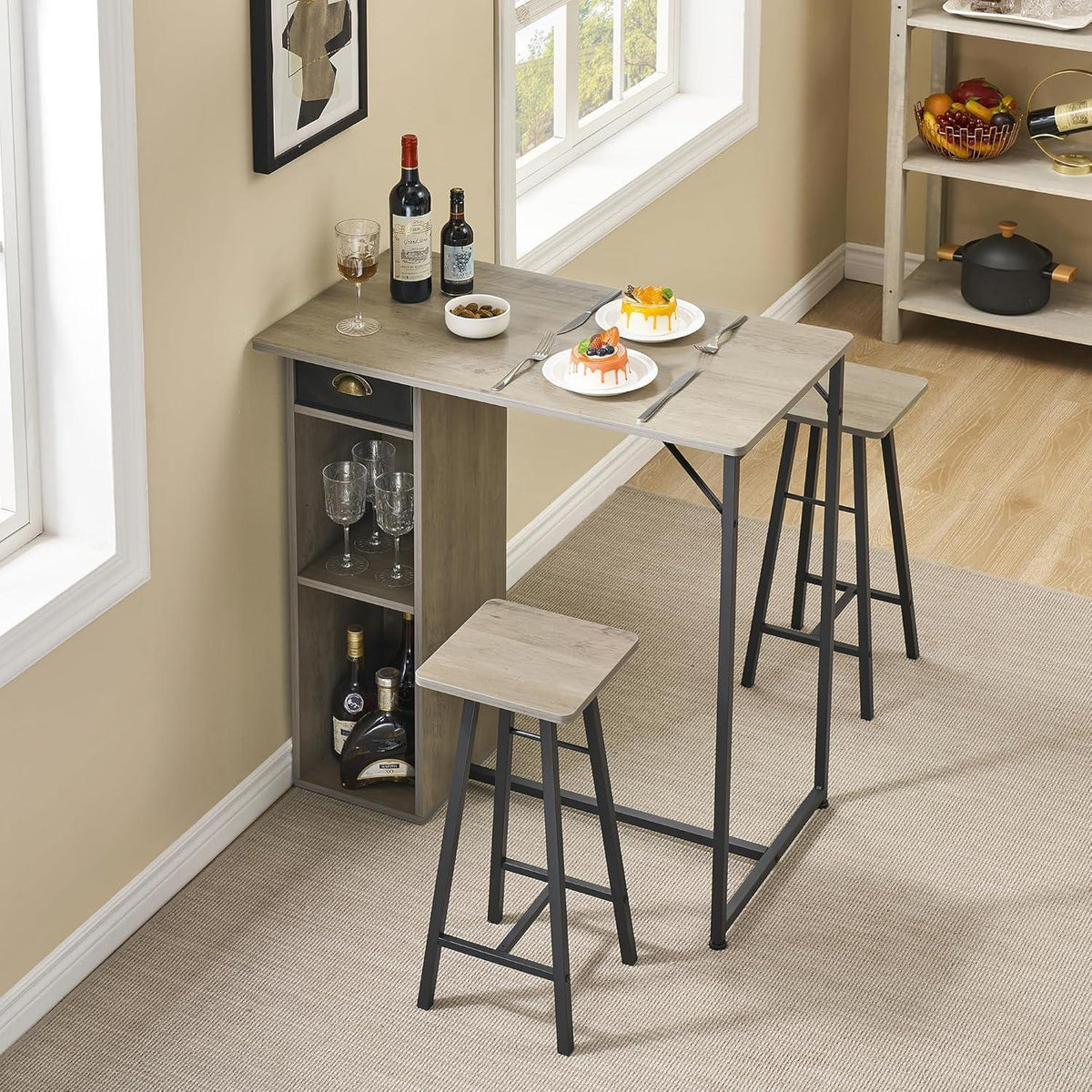 Platzsparendes Esszimmer-Set für 2 Personen – Grau