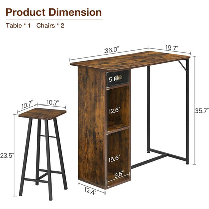 Platzsparendes Esszimmer-Set für 2 Personen – Rustikales Braun
