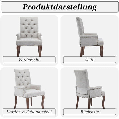 Beige Esszimmerstühle 4er-Set mit Armlehne & Chenille Polsterung