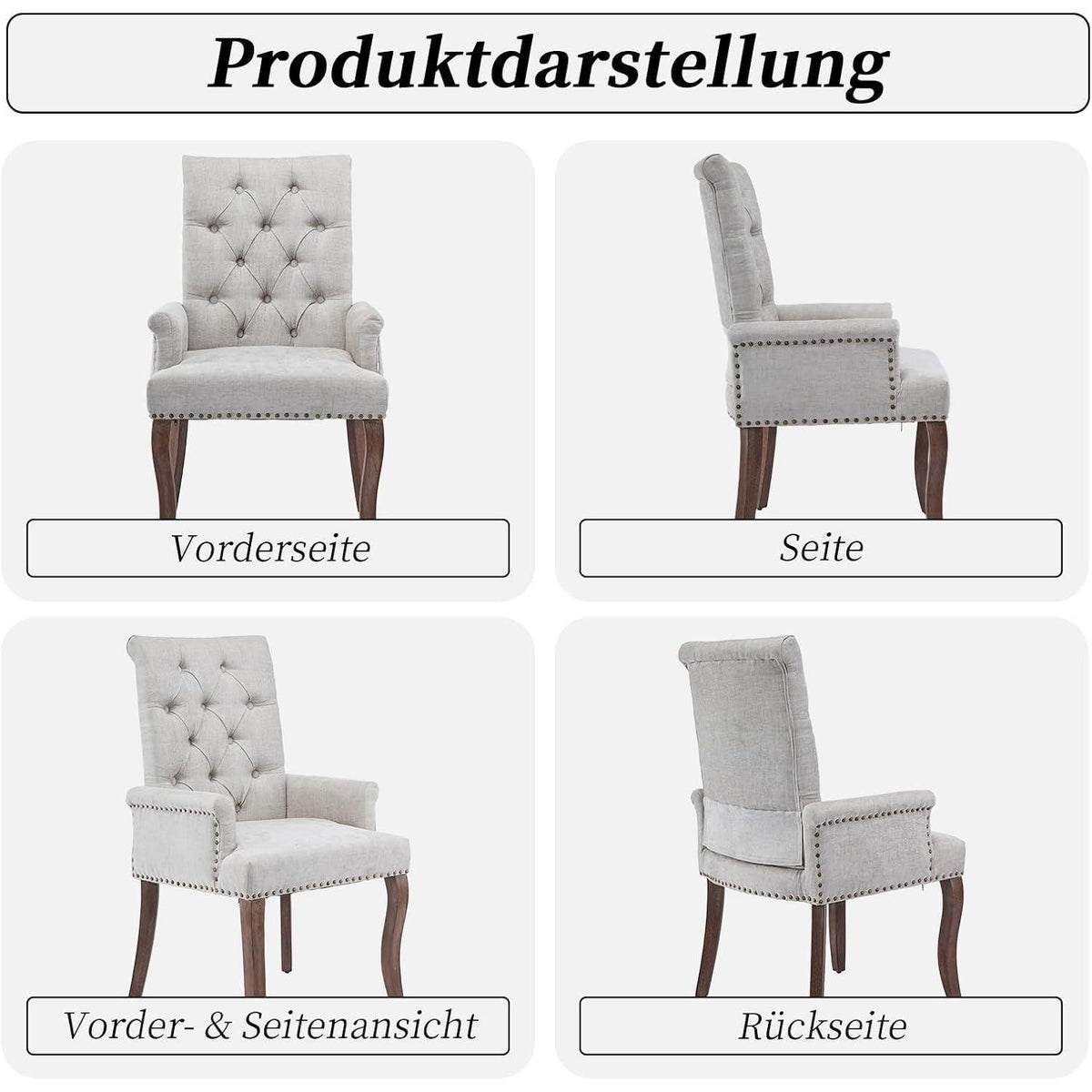 Beiger Esszimmerstuhl mit Armlehne & Chenille Polsterung