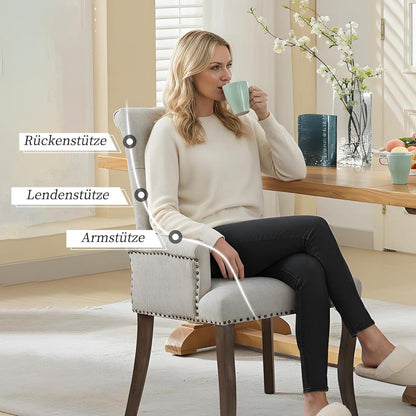 Beige Esszimmerstühle 6er Set mit Armlehne & Chenille Polsterung
