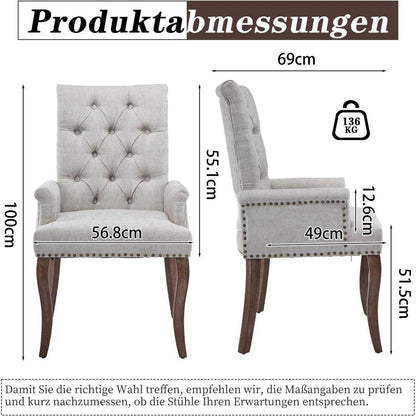 Beige Esszimmerstühle 2er-Set mit Armlehne & Chenille Polsterung