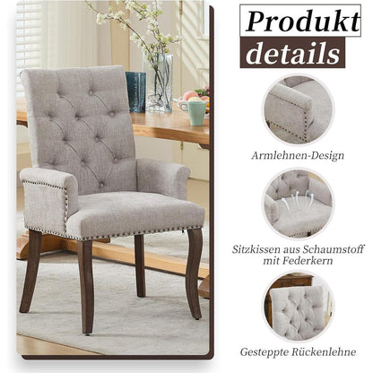 Beige Esszimmerstühle 2er-Set mit Armlehne & Chenille Polsterung