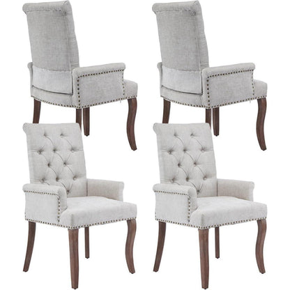 Beige Esszimmerstühle 2er-Set mit Armlehne & Chenille Polsterung