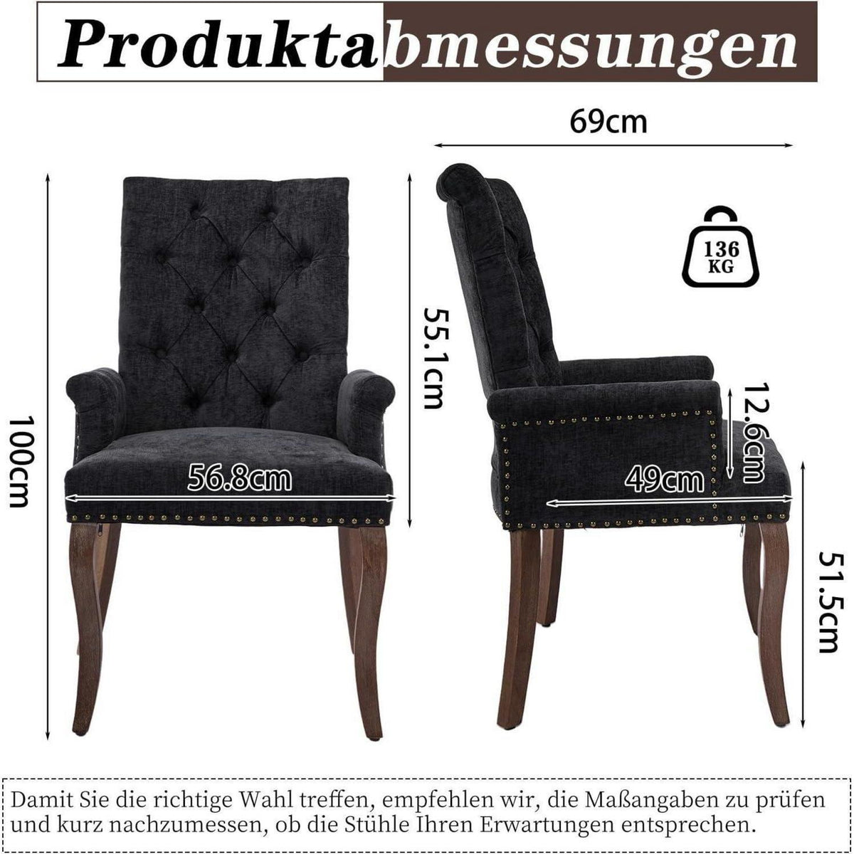 Schwarzer Esszimmerstuhl Set (4x) mit Armlehne & Chenille