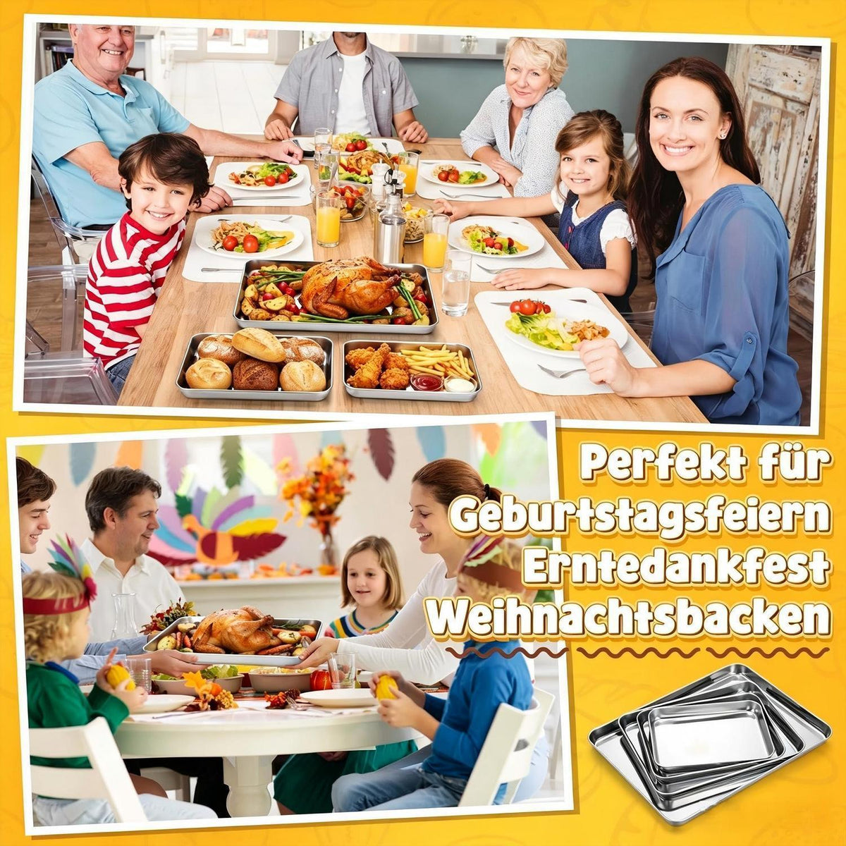 Edelstahl Backblech Set 4er – Rechteckige Kuchenformen 23-40cm