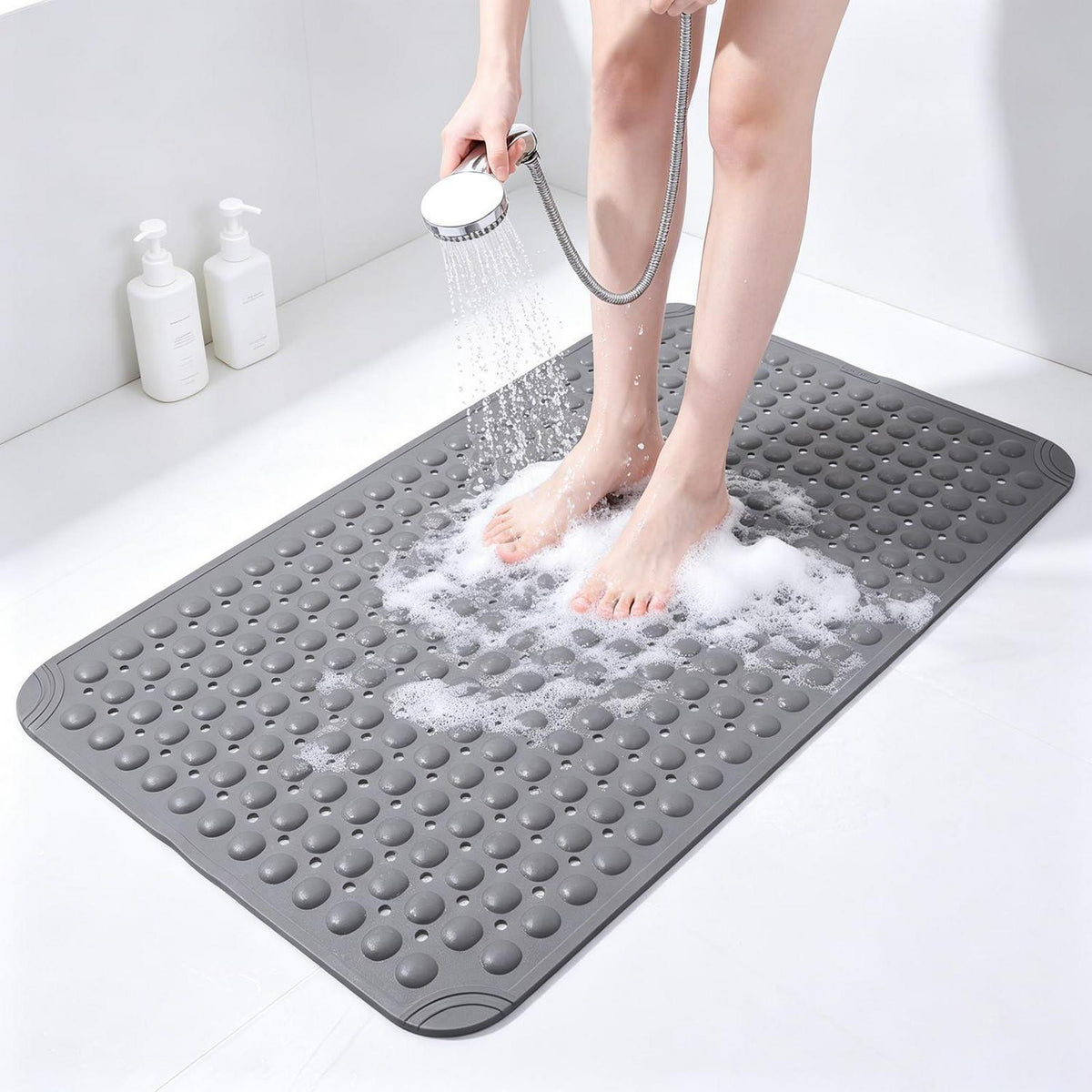 Rutschfeste Duschmatte Grau 60x90cm – Antibakteriell & Schimmelresistent