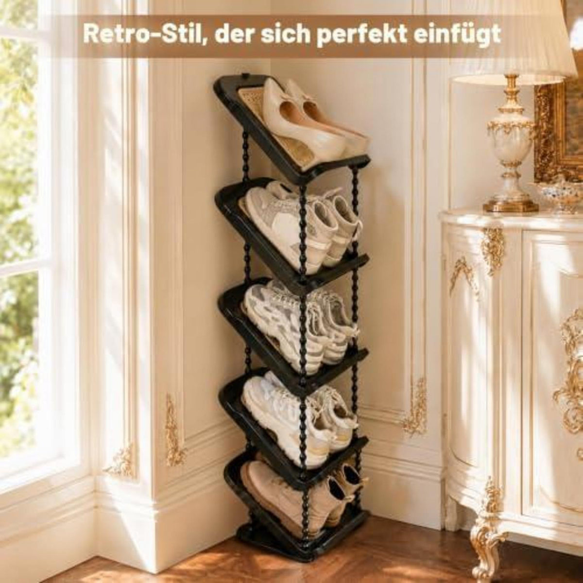 Platzsparend Schuhregal 5 Ebenen schräg – 2er Set Schwarz