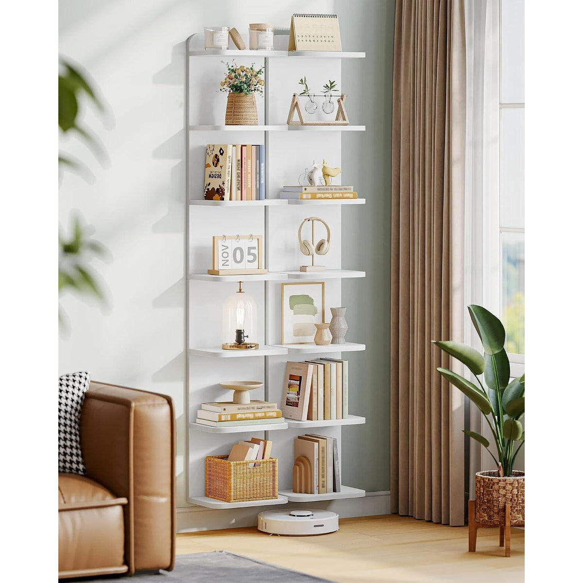 Hzuaneri Standregal 7-Ebenen, Weiß – Bücherregal für Wohnzimmer