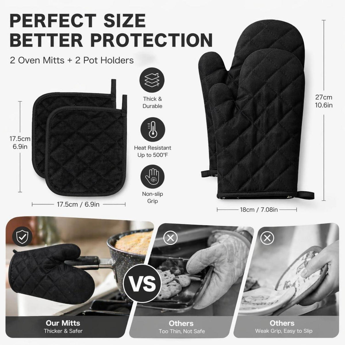 Ofenhandschuhe Set mit Topflappen – Hitzebeständig & Rutschfest