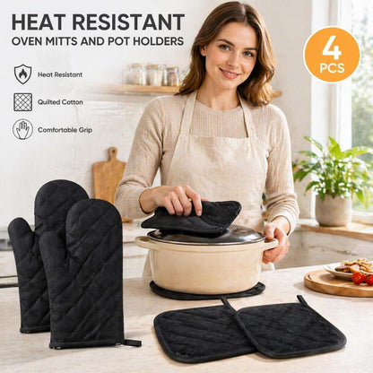 Ofenhandschuhe Set mit Topflappen – Hitzebeständig & Rutschfest