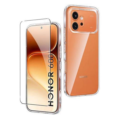 Transparente Honor 600 5G Hülle mit Displayschutz aus Glas
