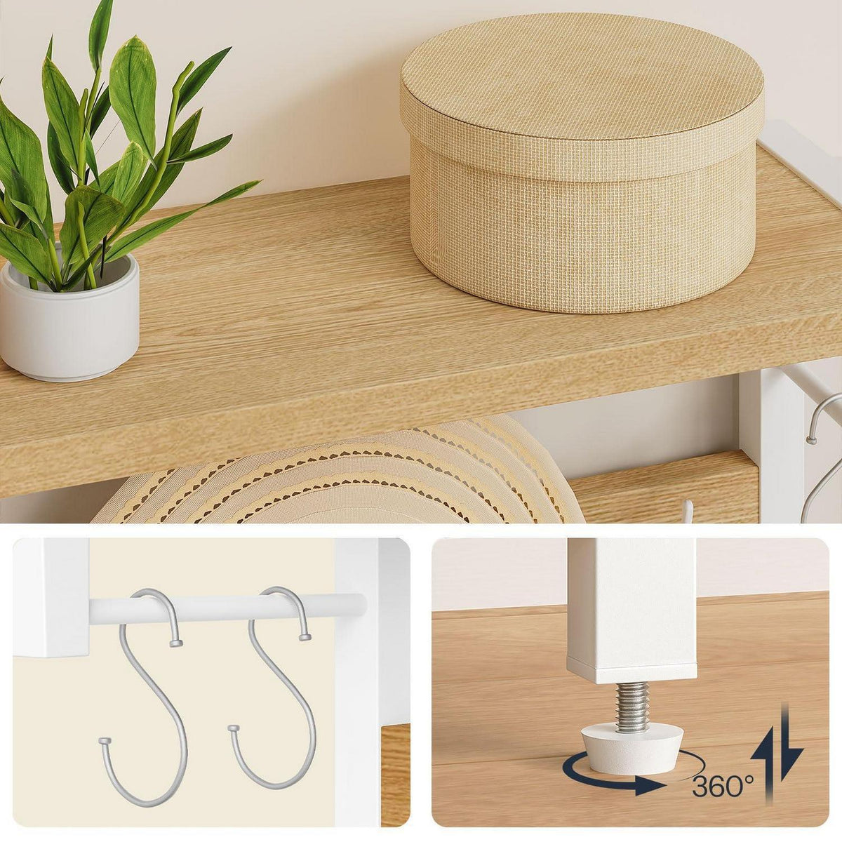 Garderobenständer mit Schuhbank & Haken – Weiß & Holzfarbe