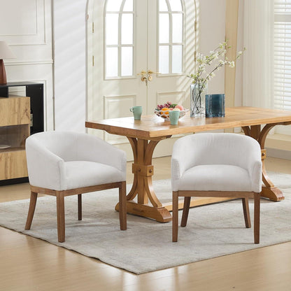 Mid Century Esszimmerstuhl mit Armlehnen, Beige Leinenstoff