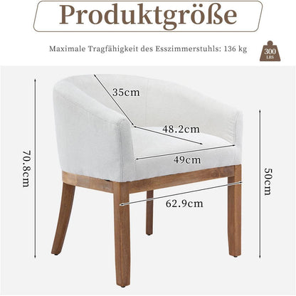 Mid Century Esszimmerstuhl mit Armlehnen, Beige Leinenstoff
