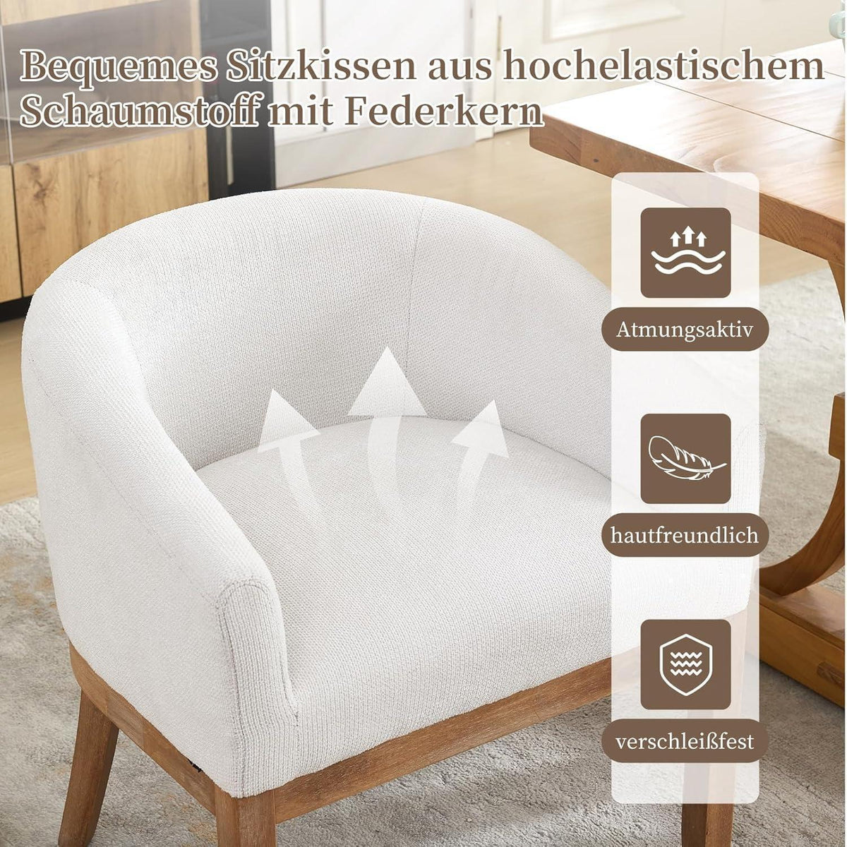 Esszimmerstühle Set 4er mit Armlehnen, Beige Leinenstoff