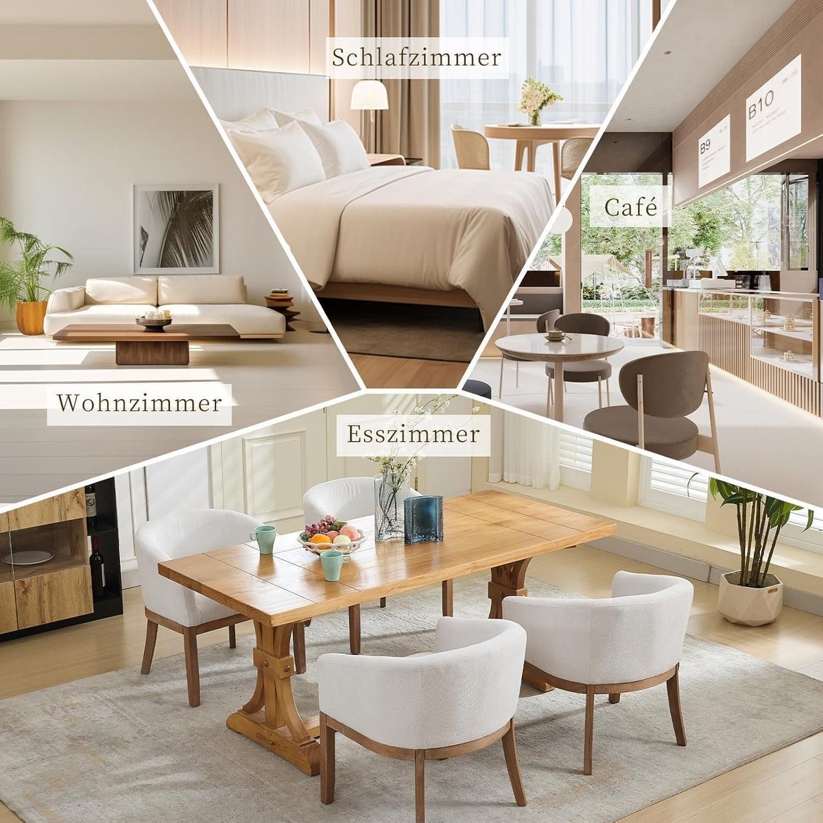 Esszimmerstühle Set 4er mit Armlehnen, Beige Leinenstoff