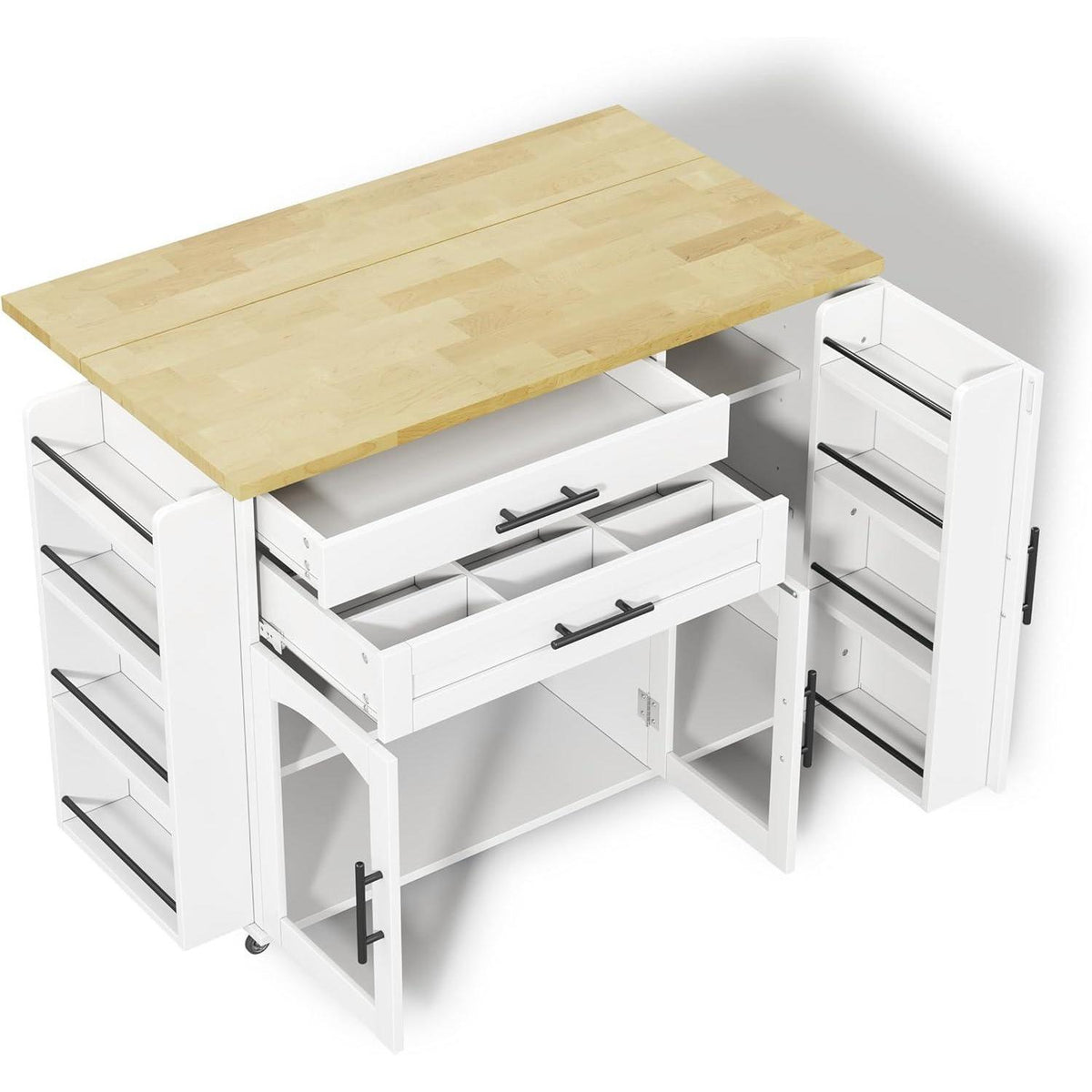 Kücheninsel Weiß, Rollbar mit Arbeitsplatte & Stauraum