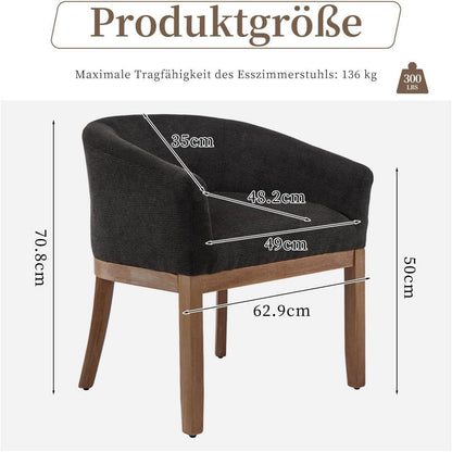 Esszimmerstühle Set 4er mit Armlehnen, Mid Century Leinenstoff