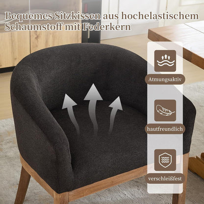 Esszimmerstühle Set 4er mit Armlehnen, Mid Century Leinenstoff