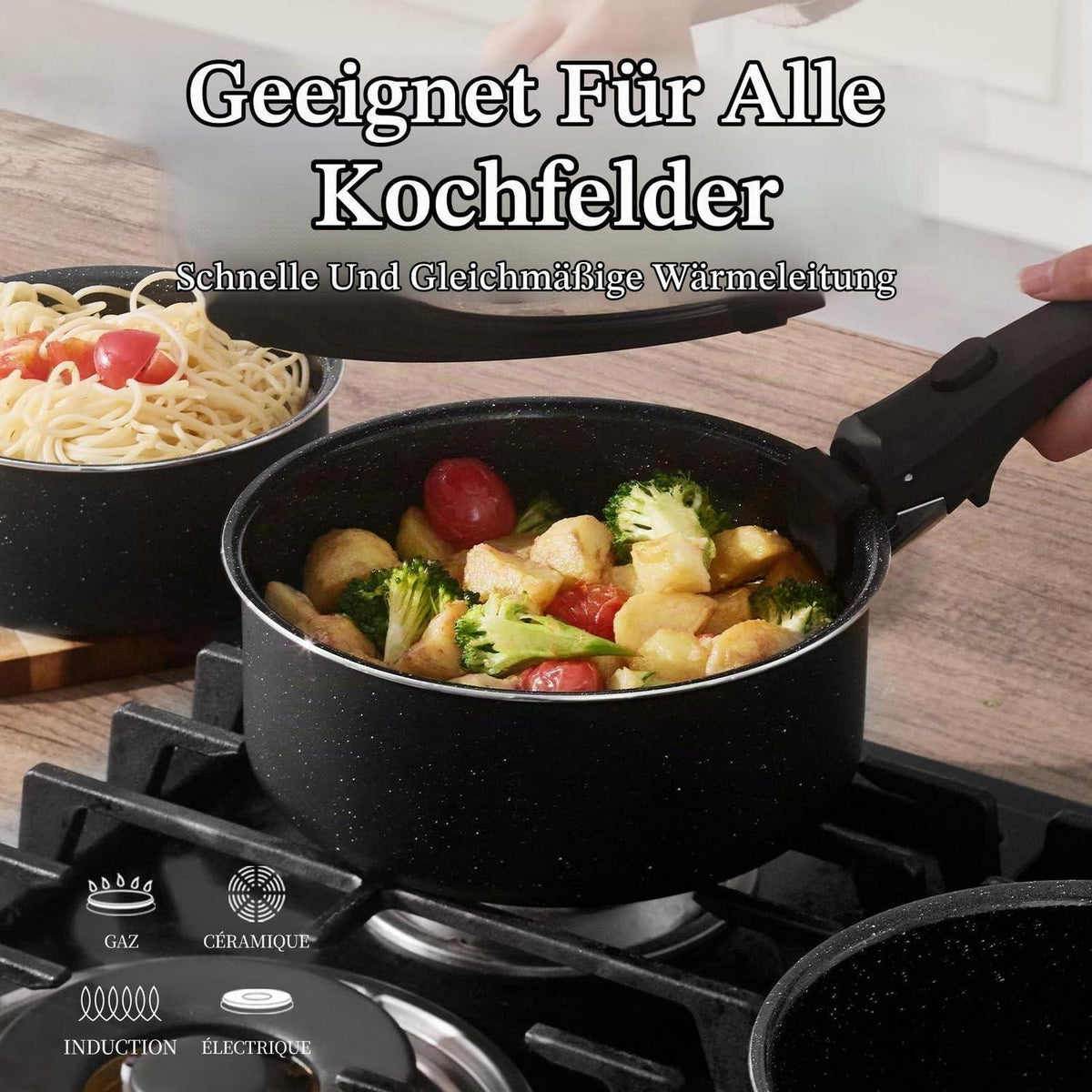 Keramik Topfset Induktion 16/18/20cm – 7-teilig mit Griff