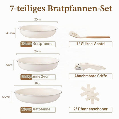 7-teiliges Pfannenset mit abnehmbarem Griff & Keramikbeschichtung