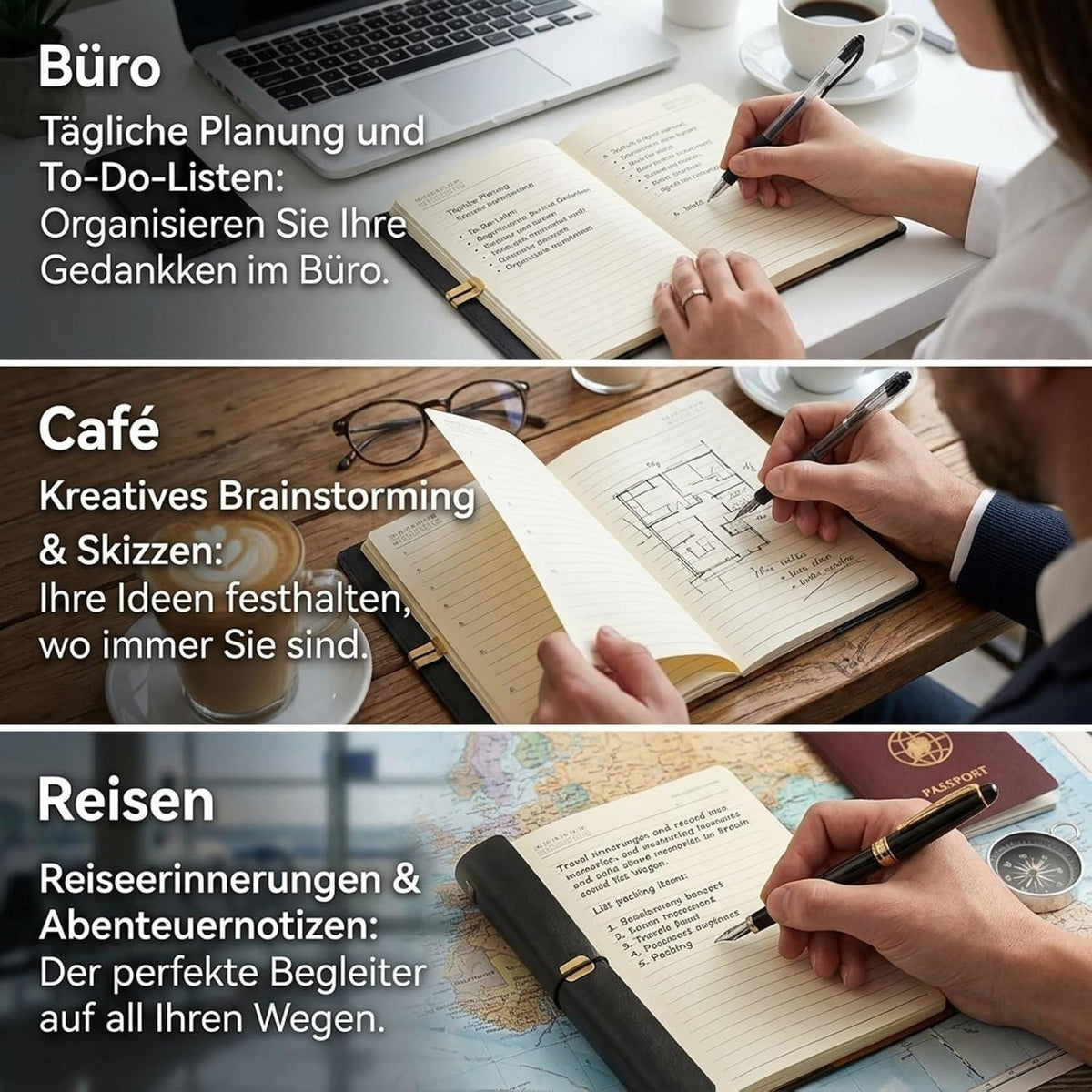 A5 Notizbuch mit Ringband und Bindeband – Schwarz