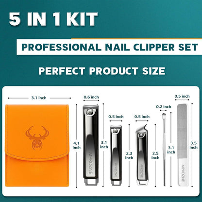 Professionelles Maniküre-Set 5-teilig – Edelstahl & Nano-Glas Feile